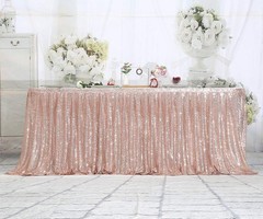 6ft Rose Gold Sequin Table Skirt Rectangle Round Table Cover for Party Wedding