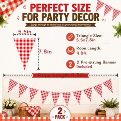 2 Pieces Red and White Checkered Banner, Double Sided Red Gingham Pennant Ban…