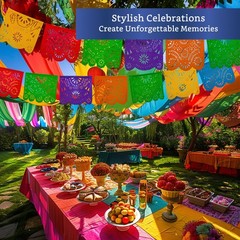 Mexican Party Banners (2 Pack with 10 Plastic Flags per Banner) – Papel Picad…