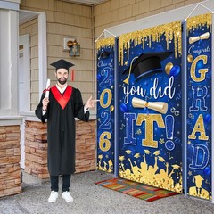Blue and Gold Graduation Decorations Class of 2026 Congrats Grad Banner and Y…