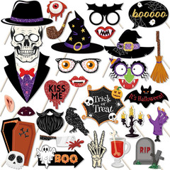 Glitter Halloween Photo Booth Props Set – 30 Pcs for Festive Celebrations