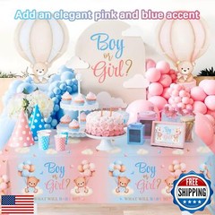 Lopeastar 3Pcs Bear Gender Reveal Decorations Tablecloths, Boy Or Girl Gender