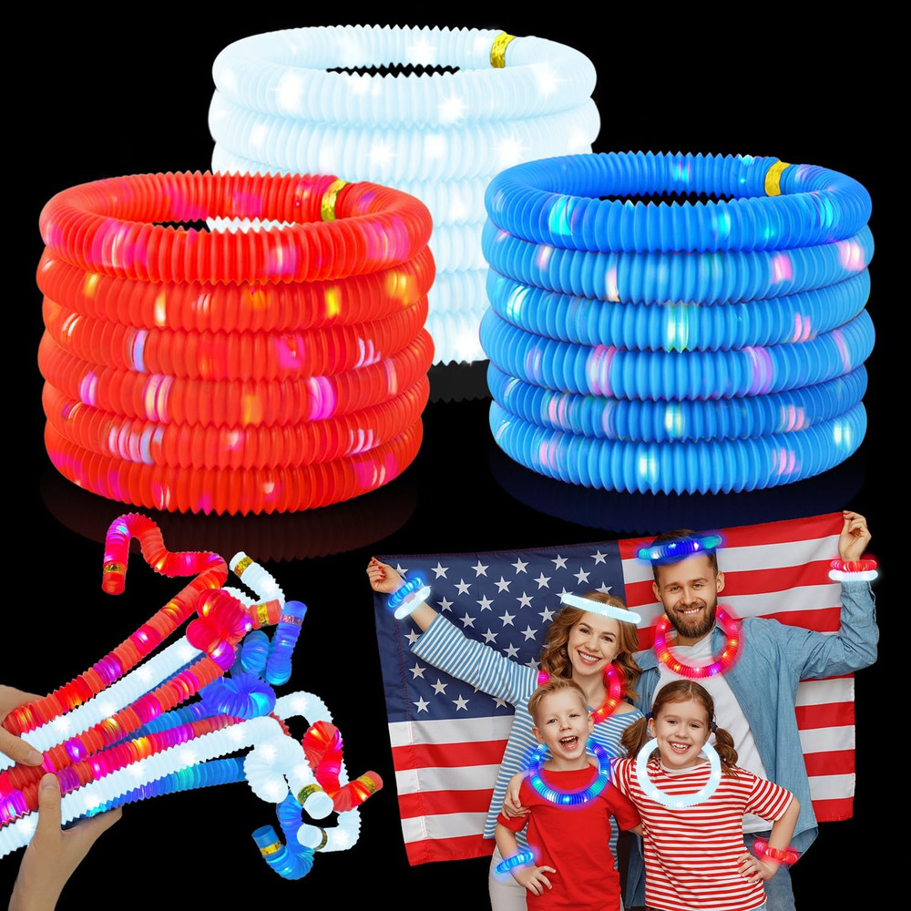 4th of July Red White Blue Glow Sticks 12 PCS,Fourth of July Party Favors Light
