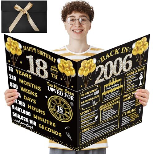 Large 18th Birthday Card With Envelope Black Gold Happy 18th Birthday Giant G…