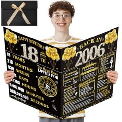 Large 18th Birthday Card With Envelope Black Gold Happy 18th Birthday Giant G…