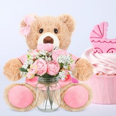 Ferrochef Pink 6 Set Baby Shower Bear Centerpieces for Tables Mason-Style Gla…