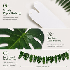 Tropical Leaf Garland Banner Decorations, Pre-Strung Cardboard Monstera Palm Lea