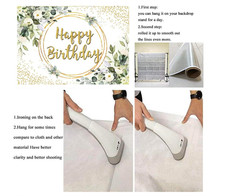 Happy Birthday Backdrop Gold and Green Eucalyptus Leaf Party Deco 7x5ft Polyeste