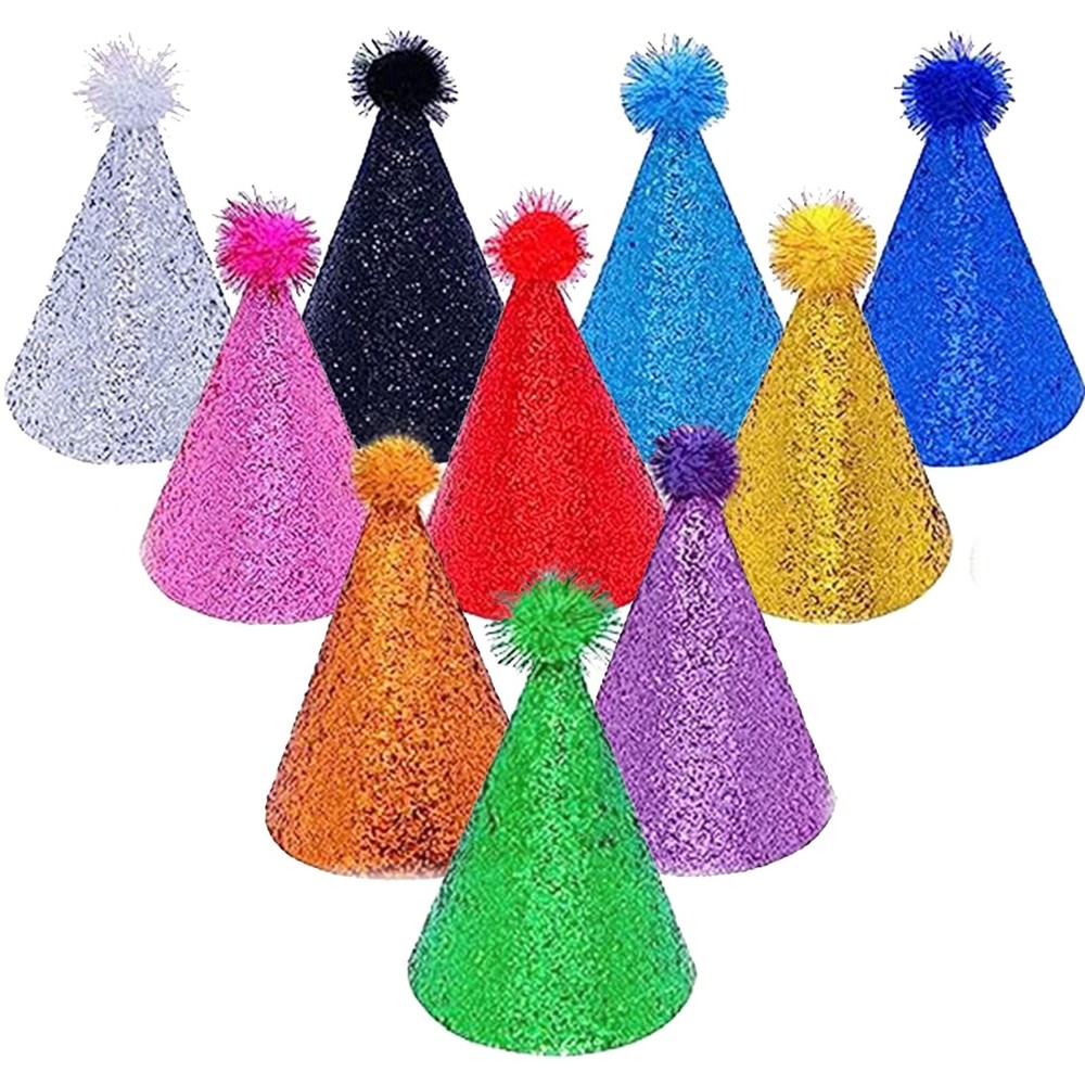 Party Hats Happy Birthday Hat Reusable Cone Birthday Party Hat with Pom Poms …