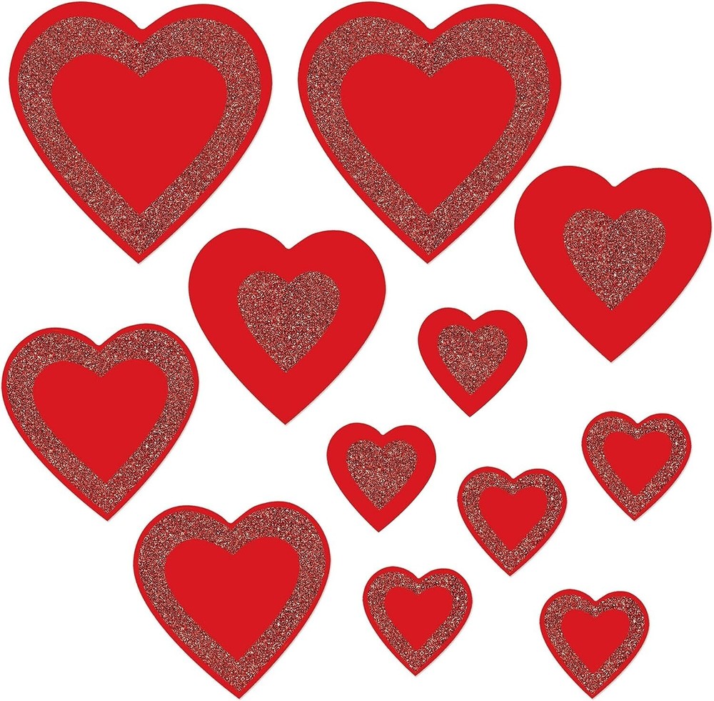 Glittered Heart Cutouts – 12 Piece Assortment
