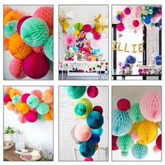 12 PCS 6/10 Inch Pink Orange Honeycomb Balls Hanging Tissue Paper Pom Poms