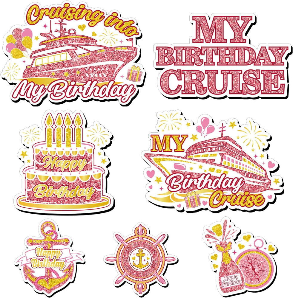 Birthday Cruise Door Decorations Magnetic – 7 Pcs Rose Gold Birthday Cruise Doo