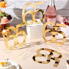 Mirror Gold 65th Birthday Decorations for Men and Women Acrylic Anniversary D…