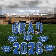 13Pcs 16″ 2026 GRAD Yard Signs with Stakes Class of 2026 Outdoor Lawn Decor