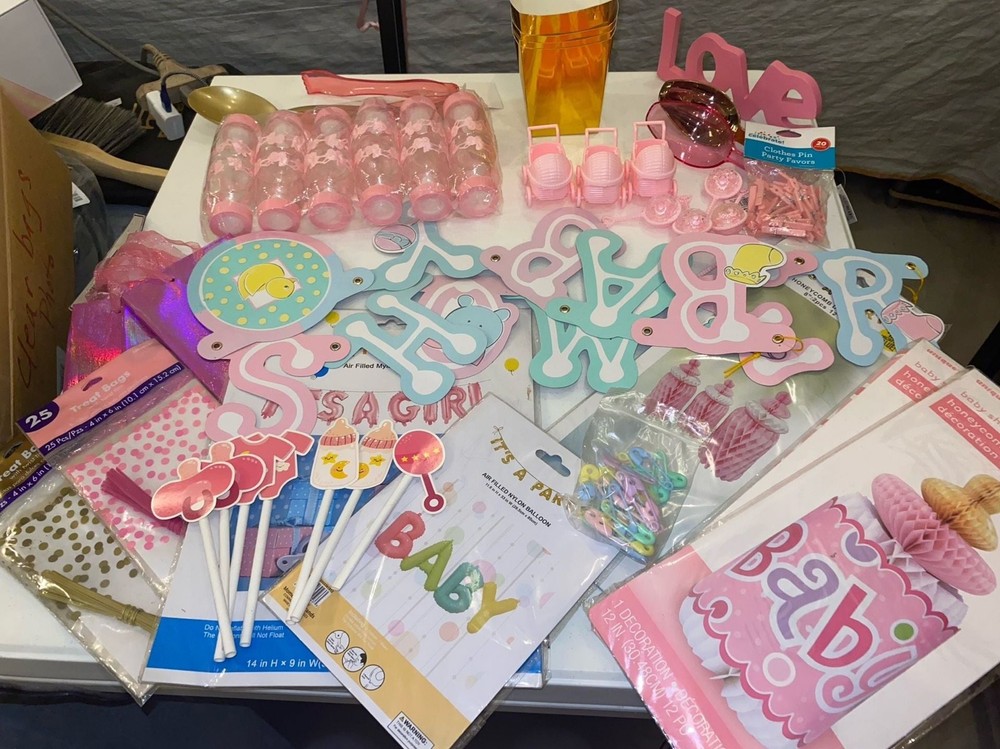 Large Girl Baby Shower Party Decor & Supplies Bundle-Signs, Balloons, Treat Bags