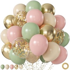 Pink and Green Balloons, 60Pcs 12 Inch Sage Green Pink Sage Green Pink Gold