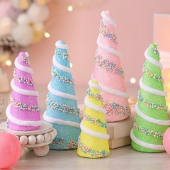 5 PCS Pastel Mini Christmas Trees Wool Plush Wrapped Cone Macaron Colors