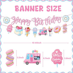 Sweet Party Banner – Pink Theme Decor with Donut, Ice Cream, Macaron for Girls’