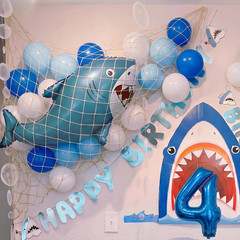 22 Pcs Shark Party Decorations Set 37 Inch Inflatable Blue Shark Balloons with F
