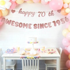 Rose Gold Birthday Decorations for Women – Glittery Happy Birthday Banner, 70th