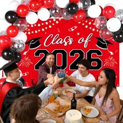 Graduation Decorations 2026, Red Black Graduation Party Decorations 123pcs Ba…
