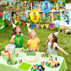 112 Pcs Tinker Bell Party Supplies Birthday Decora Tableware Balloons Backdrop