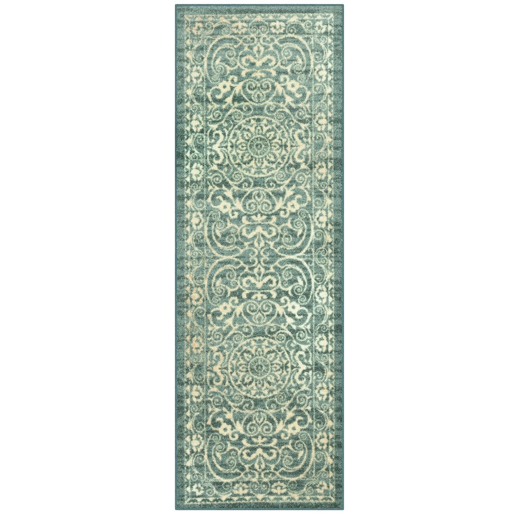 Maples Rugs Pelham Vintage Medallion Runner Rug – 2′ x 6′ (Oblong), Light Spa