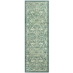 Maples Rugs Pelham Vintage Medallion Runner Rug – 2′ x 6′ (Oblong), Light Spa