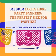 Lucha Libre Party Decorations – PLASTIC Papel Picado Banners (2 pack, 10 flag…