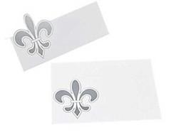 24 Fleur De Lis Place Cards Regular Size White Silver Card stock Cutout Wedding