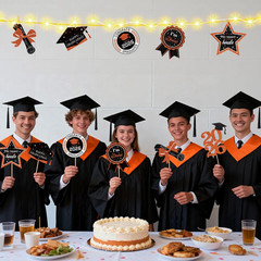 30Pcs Black Orange Granduation Decorations Class of 2026 Double Sided Graduation