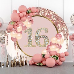 Round 16th Backdrop Girls Rose Gold Birthday Party Decor Photo Background Banner