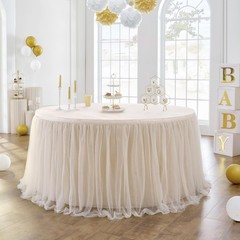 72inch Champagne Gold Tulle Table Skirts for Rectangle Round Tables, Gold Gri…