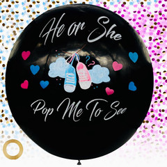 2pc Gender Reveal Confetti Balloons He or She Pop Me Baby Shower Decor Set