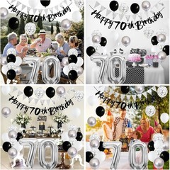 70th Birthday Decorations for Men Women, Black Silver White Birthday Balloons…