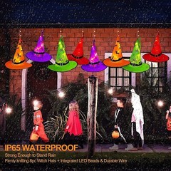 8 Hanging Glowing Wich Hat lights Halloween decoration for Party Outdoor Indoor