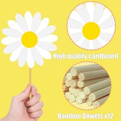White Daisy Flower Table Centerpiece Sticks Groovy Hippie Party Decor 12 PCS