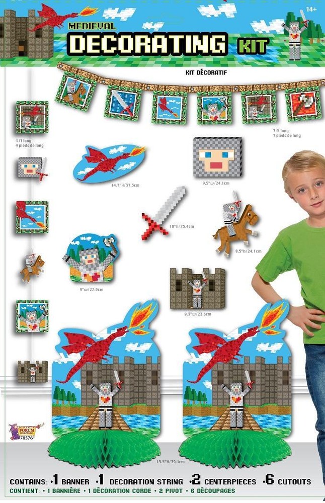 Medieval Knight Brick Toy World Game Kids Birthday Party Room Decorating Kit