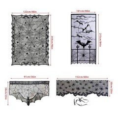Spooky Holiday Tablecloth in Black Lace with Cobweb Pattern Mantel Scarf