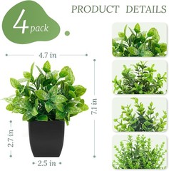 Der Rose 4 Pack Fake Plants Mini Artificial Greenery Potted for Black