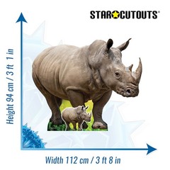 Rhinoceros Side Cardboard Cutout 93cm Tall and Free Mini Animal Standee Wildlife