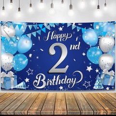 Blue Happy 2nd Birthday Banner – Xtralarge, 72×44 Inch | 2nd Birthday Decoration