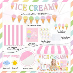 Ice Cream Party Stand Decor Kit, Summer Sundae Playstand Play Shop ICE CREAM Ban