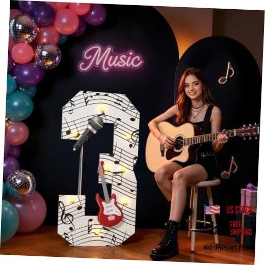Music Theme 3rd Birthday Decorations, Musical Party Decor Light Up Number 3