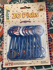 Patriotic Plastic Picks With Laser Sticker Round Blue, 20ea Package New Sealed