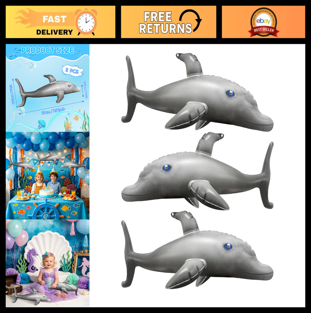 3PCS Dolphin Balloons – Realistic Inflatable Ocean Animals for Under the Sea Par