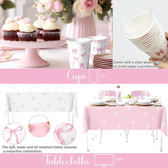 Pink Bow Birthday Party Supplies – 171 Pcs Coquette Party Decorations Include Bo