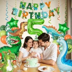 Dinosaur 5th Birthday Party Decorations for Boys Girl, Foil Green Star Number…