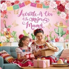 Mexican Happy Mother’s Day Backdrop Banner Feliz Dia Mama Love You Mom Party Dec