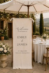 Customizable Linen Wedding Banner, Minimalist Party Backdrop,Birthday Banner